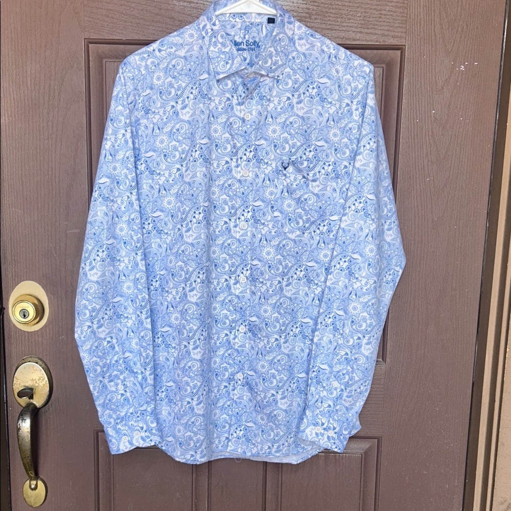 Allen Solly Blue Paisley Casual Button Down Shirt Size 39 Classic Fit